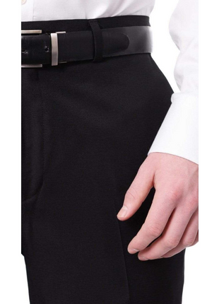 Mens Classic Fit Solid Black Flat Front Wool Prehemmed Dress Pants