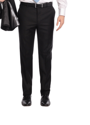 Mens Classic Fit Solid Black Flat Front Wool Prehemmed Dress Pants