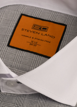 Steven Land Black Glen Check Spread Collar French Cuffs Wrinkle & Shrink Free Cotton Dress Shirt - The Suit Depot