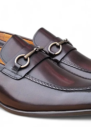 Carrucci Men’s Chestnut Full-Grain Leather Buckle Loafers
