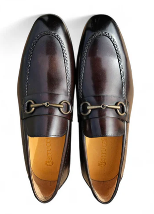 Carrucci Men’s Chestnut Full-Grain Leather Buckle Loafers