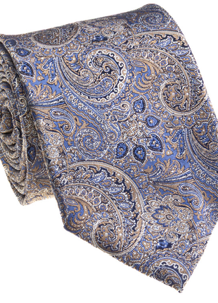 Premium Silk Mens Blue & Gold Paisley Silk Hand-Made Tie - The Suit Depot