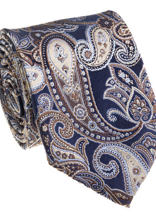 Premium Silk Mens Navy & Brown Paisley Silk Hand-Made Tie - The Suit Depot