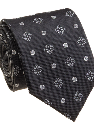 Premium Silk Mens Black Floral Medallion Silk Hand-Made Tie