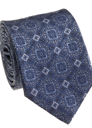 Premium Silk Mens Navy Blue Geometric Medallion Silk Hand-Made Tie - The Suit Depot