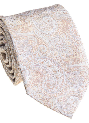 Premium Silk Mens Taupe Paisley Silk Hand-Made Tie - The Suit Depot