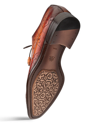 Mezlan Tribeca Cognac Rust Laser Print Calfskin Oxford Dress Shoes