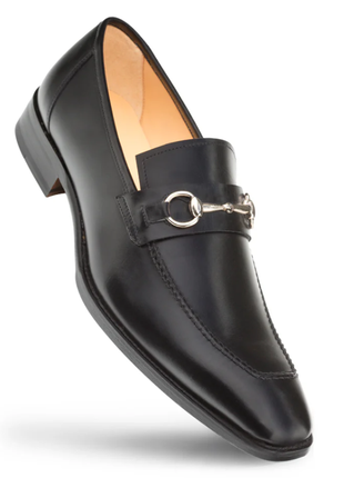 Mezlan Mens Black Leather Calfskin Ornament Horsebit Loafers