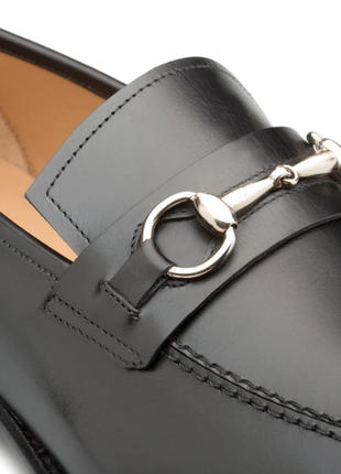 Mezlan Mens Black Leather Calfskin Ornament Horsebit Loafers