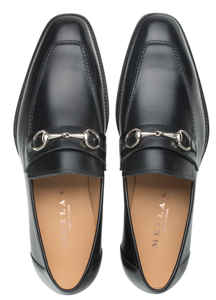 Mezlan Mens Black Leather Calfskin Ornament Horsebit Loafers