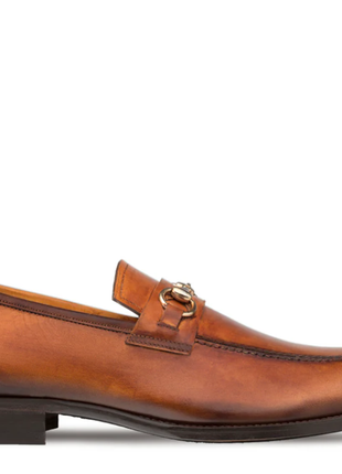 Mezlan Mens Cognac Leather Calfskin Ornament Horsebit Loafers