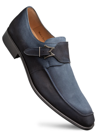Mezlan Diesel Royal Blue Burnished Suede Monk Strap Dress Shoes