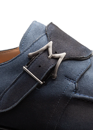 Mezlan Diesel Royal Blue Burnished Suede Monk Strap Dress Shoes