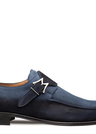 Mezlan Diesel Royal Blue Burnished Suede Monk Strap Dress Shoes
