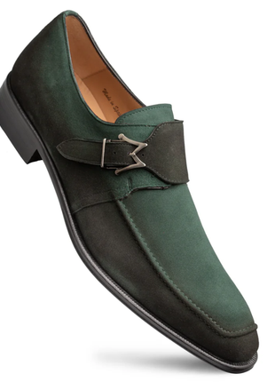 Mezlan Diesel Forest Green Burnished Suede Monk Strap Dress Shoes