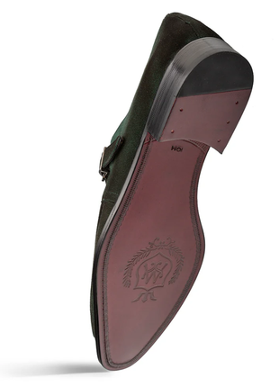 Mezlan Diesel Forest Green Burnished Suede Monk Strap Dress Shoes