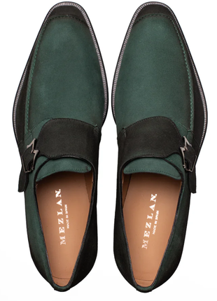 Mezlan Diesel Forest Green Burnished Suede Monk Strap Dress Shoes