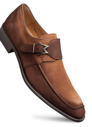 Mezlan Diesel Cognac Burnished Suede Monk Strap Dress Shoes