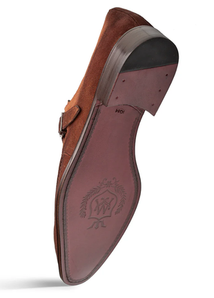 Mezlan Diesel Cognac Burnished Suede Monk Strap Dress Shoes