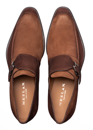 Mezlan Diesel Cognac Burnished Suede Monk Strap Dress Shoes
