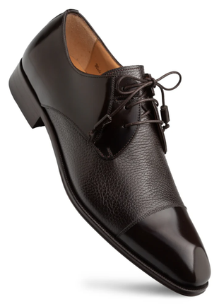 Mezlan Capello Brown Hi-Shine & Pebbled Calf Derby Dress Shoes