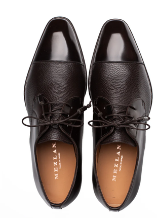 Mezlan Capello Brown Hi-Shine & Pebbled Calf Derby Dress Shoes