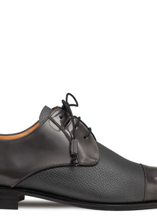 Mezlan Capello Grey Hi-Shine & Pebbled Calf Derby Dress Shoes