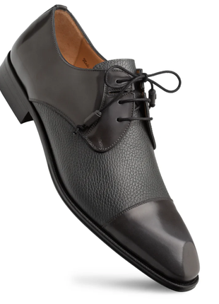 Mezlan Capello Grey Hi-Shine & Pebbled Calf Derby Dress Shoes