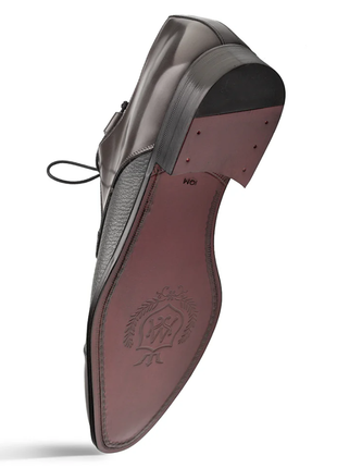 Mezlan Capello Grey Hi-Shine & Pebbled Calf Derby Dress Shoes