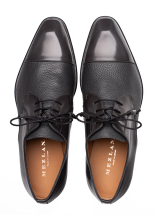 Mezlan Capello Grey Hi-Shine & Pebbled Calf Derby Dress Shoes