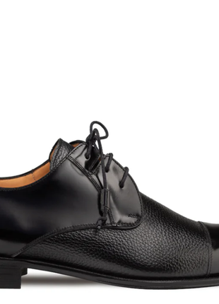 Mezlan Capello Black Hi-Shine & Pebbled Calf Derby Dress Shoes