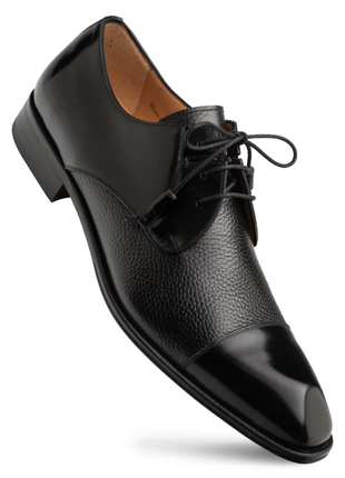 Mezlan Capello Black Hi-Shine & Pebbled Calf Derby Dress Shoes