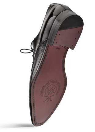 Mezlan Capello Black Hi-Shine & Pebbled Calf Derby Dress Shoes
