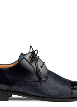 Mezlan Capello Blue Hi-Shine & Pebbled Calf Derby Dress Shoes