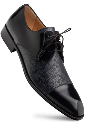Mezlan Capello Blue Hi-Shine & Pebbled Calf Derby Dress Shoes