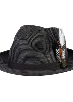 Steven Land Havana Collection Black Woven Straw Fedora Hat