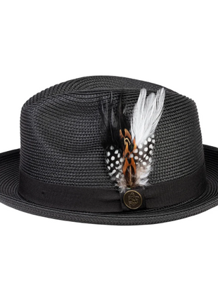 Steven Land Havana Collection Black Woven Straw Fedora Hat