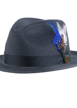 Steven Land Havana Collection Navy Woven Straw Fedora Hat