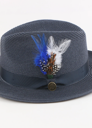 Steven Land Havana Collection Navy Woven Straw Fedora Hat