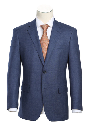 Raphael Birdseye Blue Classic Fit Notch Lapel Wool 2-Button Suit