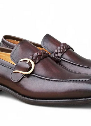 Carrucci Men's Chestnut Leather Braided Bit Loafer with Buckle Detail