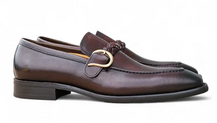 Carrucci Men's Chestnut Leather Braided Bit Loafer with Buckle Detail