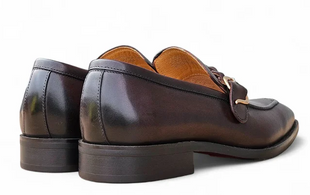 Carrucci Men's Chestnut Leather Braided Bit Loafer with Buckle Detail
