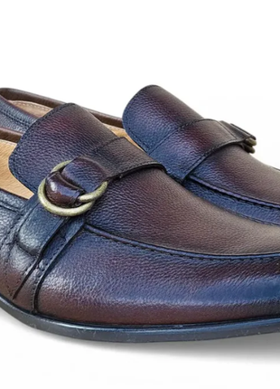 Carrucci Men's Chestnut Calfskin Ring Strap Loafers