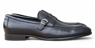 Carrucci Men's Black Leather Buckle Penny Strap Loafers