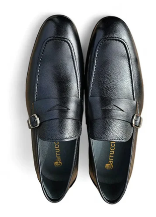 Carrucci Men's Black Leather Buckle Penny Strap Loafers