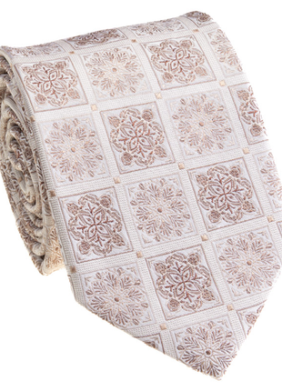 Premium Silk Ecru Floral Square Medallion Silk Hand-Made Tie
