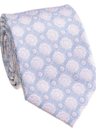 Premium Silk Light Blue & Pink Floral Medallion Silk Hand-Made Tie