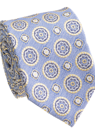 Premium Silk Light Blue & Yellow Floral Medallion Silk Hand-Made Tie