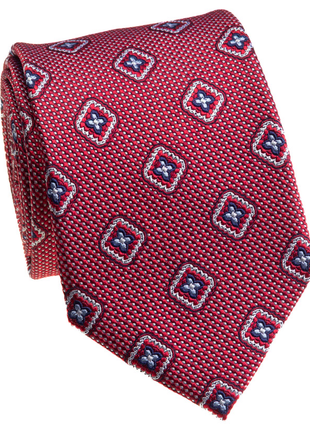 Premium Silk Red & Navy Square Medallion Silk Hand-Made Tie